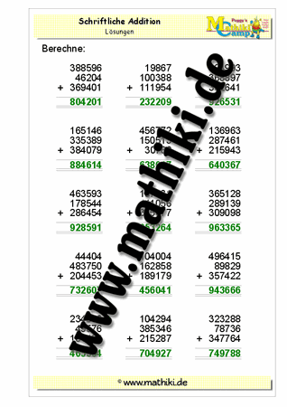 Schriftliche Addition − drei Zahlen bis 1 Million - ©2011-2016, www.mathiki.de - Ihre Matheseite im Internet