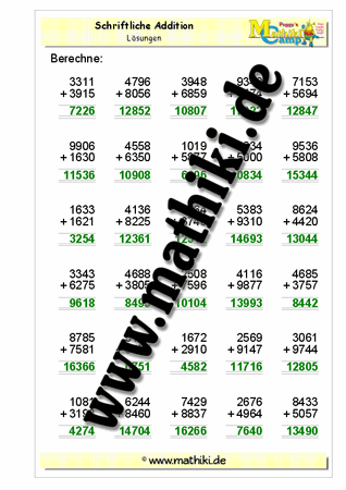 Schriftliche Addition bis 1 Million - ©2011-2016, www.mathiki.de - Ihre Matheseite im Internet
