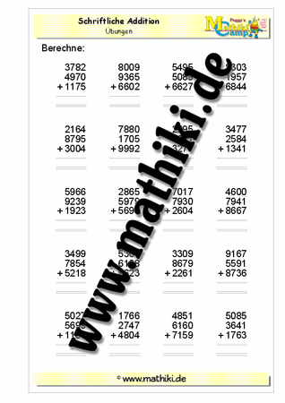 Schriftliche Addition − drei Zahlen bis 100.000 - ©2011-2016, www.mathiki.de - Ihre Matheseite im Internet