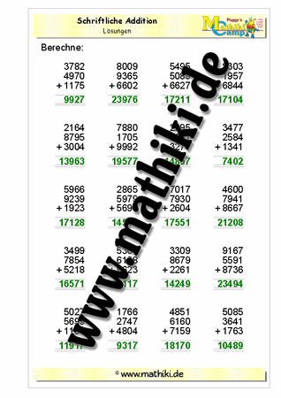Schriftliche Addition − drei Zahlen bis 100.000 - ©2011-2016, www.mathiki.de - Ihre Matheseite im Internet