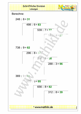 Schriftliche Division ohne Rest - ©2019, www.mathiki.de