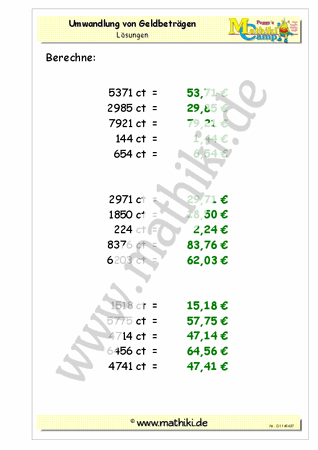 Geldbeträge umwandeln - ©2011-2019, www.mathiki.de