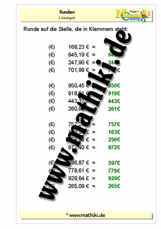 Runden auf Euro - ©2011-2016, www.mathiki.de - Ihre Matheseite im Internet