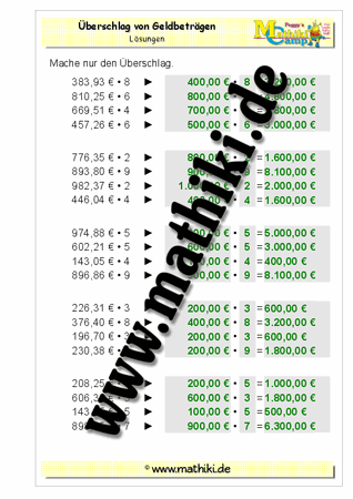 Überschlag von Geldbeträgen bis 10.000€ - ©2011-2016, www.mathiki.de - Ihre Matheseite im Internet