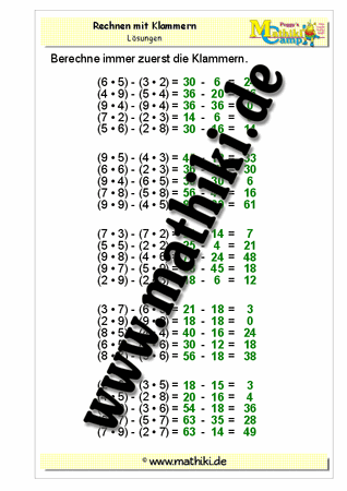 Rechnen mit Klammern: − und • - ©2011-2016, www.mathiki.de - Ihre Matheseite im Internet