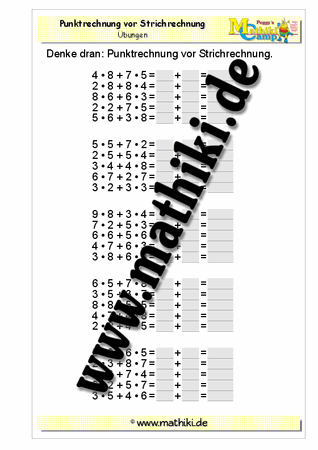 Punktrechnung vor Strichrechnung: + und • - ©2011-2016, www.mathiki.de - Ihre Matheseite im Internet