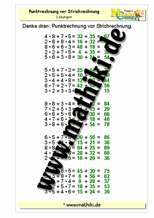 Punktrechnung vor Strichrechnung: + und • - ©2011-2016, www.mathiki.de - Ihre Matheseite im Internet