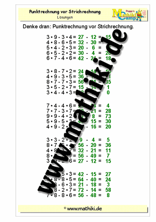 Punktrechnung vor Strichrechnung: − und • - ©2011-2016, www.mathiki.de - Ihre Matheseite im Internet