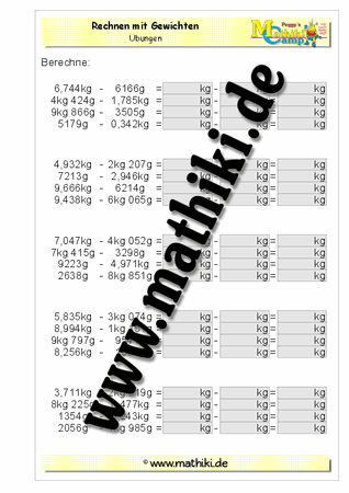 Subtraktion mit gemischten Gewichten - ©2011-2016, www.mathiki.de - Ihre Matheseite im Internet