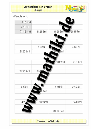 Umwandlung Liter Milliliter - ©2011-2016, www.mathiki.de - Ihre Matheseite im Internet