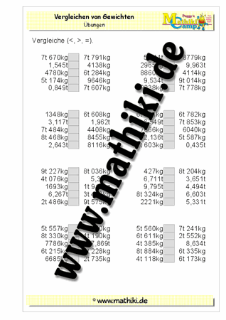 Vergleichen von Gewichten - ©2011-2016, www.mathiki.de - Ihre Matheseite im Internet