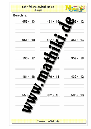 Schriftliche Multiplikation (HZE • ZE) - ©2011-2016, www.mathiki.de - Ihre Matheseite im Internet