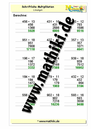 Schriftliche Multiplikation (HZE • ZE) - ©2011-2016, www.mathiki.de - Ihre Matheseite im Internet