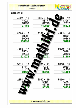 Schriftliche Multiplikation (THZE • ZE) - ©2011-2016, www.mathiki.de - Ihre Matheseite im Internet