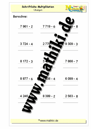Schriftliche Multiplikation (THZE • E) - ©2011-2016, www.mathiki.de - Ihre Matheseite im Internet