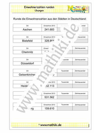 Einwohnerzahlen runden bis 1 Million - ©2011-2016, www.mathiki.de - Ihre Matheseite im Internet