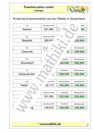 Einwohnerzahlen runden bis 1 Million - ©2011-2016, www.mathiki.de - Ihre Matheseite im Internet