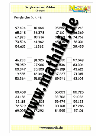 Vergleichen der Zahlen bis 100.000 - ©2011-2016, www.mathiki.de - Ihre Matheseite im Internet