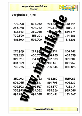 Vergleichen der Zahlen bis 1 Million - ©2011-2016, www.mathiki.de - Ihre Matheseite im Internet
