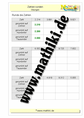 Runden bis 10 Million (Klasse 4) - ©2018, www.mathiki.de