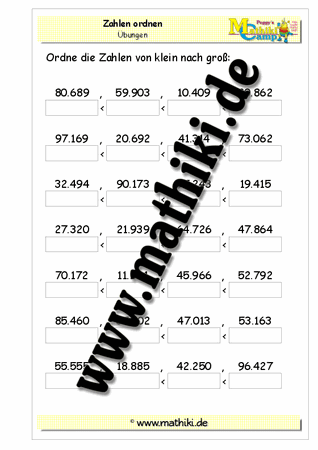 Zahlen ordnen bis 100.000 - ©2011-2016, www.mathiki.de - Ihre Matheseite im Internet