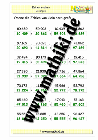 Zahlen ordnen bis 100.000 - ©2011-2016, www.mathiki.de - Ihre Matheseite im Internet