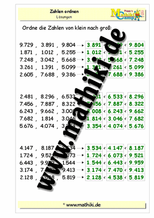Zahlen ordnen bis 10.000 - ©2011-2016, www.mathiki.de - Ihre Matheseite im Internet