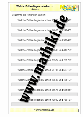 Welche Zahlen liegen zwischen … bis 100.000 - ©2011-2016, www.mathiki.de - Ihre Matheseite im Internet