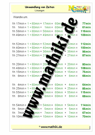 Umwandlung h min in min (ausführlich bis kurz) - ©2011-2016, www.mathiki.de - Ihre Matheseite im Internet