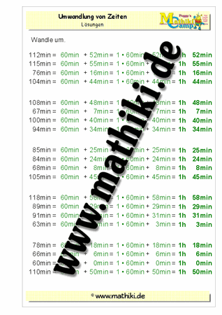 Umwandlung min in h min (ausführlich bis kurz) - ©2011-2016, www.mathiki.de - Ihre Matheseite im Internet