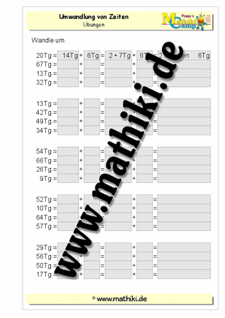 Umwandlung tg in Woche tg und mo in Jahr mo (ausführlich bis kurz) - ©2011-2016, www.mathiki.de - Ihre Matheseite im Internet