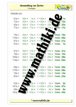 Umwandlung s in min s (ausführlich bis kurz) - ©2011-2016, www.mathiki.de - Ihre Matheseite im Internet