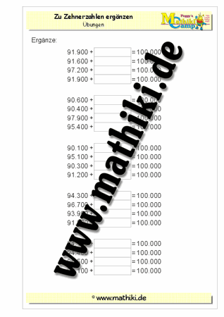 Zahlen ergänzen bis 100.000 - ©2011-2016, www.mathiki.de - Ihre Matheseite im Internet