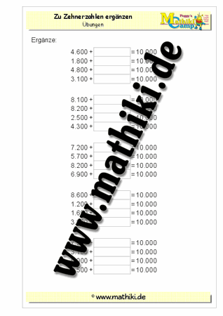 Zahlen ergänzen bis 10.000 - ©2011-2016, www.mathiki.de - Ihre Matheseite im Internet