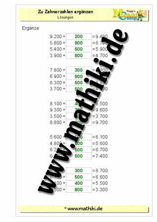 Zahlen ergänzen bis T.H00 - ©2011-2016, www.mathiki.de - Ihre Matheseite im Internet