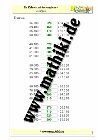 Zahlen ergänzen bis ZTT.HZ0 - ©2011-2016, www.mathiki.de - Ihre Matheseite im Internet