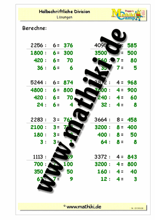 Halbschriftliche Division (THZE : E = HZE) - ©2011-2016, www.mathiki.de - Ihre Matheseite im Internet