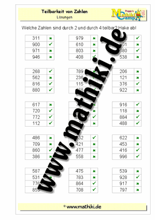 Teilbarkeit testen (zwei Zahlen mit UND verbunden) bis 1.000 - ©2011-2016, www.mathiki.de - Ihre Matheseite im Internet