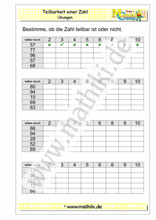 Teilbarkeit einer Zahl (I) (Klasse 4) - ©2019, www.mathiki.de