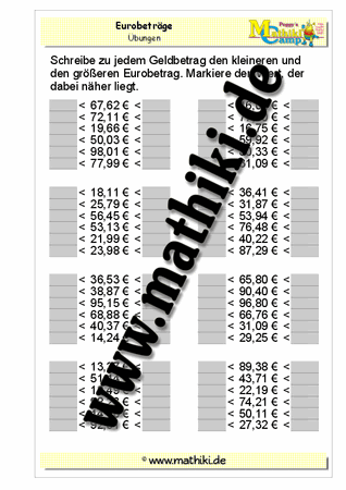 Eurobeträge finden - ©2011-2016, www.mathiki.de - Ihre Matheseite im Internet
