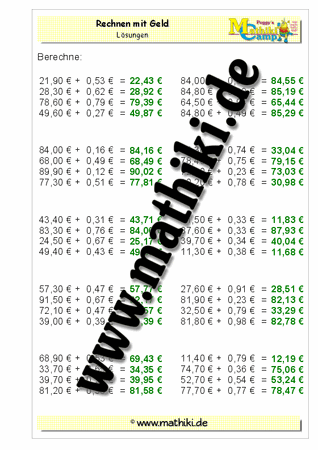 Rechnen mit Geld (ZE,Z0€+0,ZE€) - ©2011-2016, www.mathiki.de - Ihre Matheseite im Internet