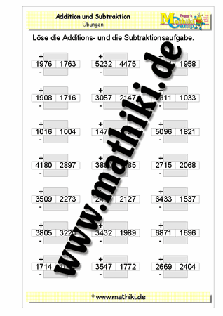 Addition und Subtraktion bis 10.000 - ©2011-2016, www.mathiki.de - Ihre Matheseite im Internet