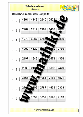Tabellenrechnen bis 10.000 (Punktrechnung) - ©2011-2016, www.mathiki.de - Ihre Matheseite im Internet