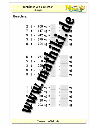 Berechnen von Gewichten - ©2011-2016, www.mathiki.de - Ihre Matheseite im Internet