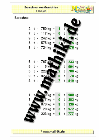 Berechnen von Gewichten - ©2011-2016, www.mathiki.de - Ihre Matheseite im Internet
