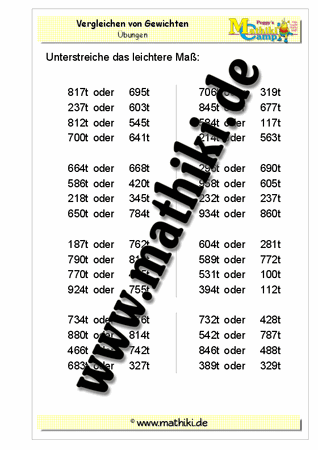 Leichteres Gewicht ermitteln - ©2011-2016, www.mathiki.de - Ihre Matheseite im Internet