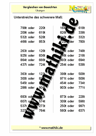 Schwereres Gewicht ermitteln - ©2011-2016, www.mathiki.de - Ihre Matheseite im Internet