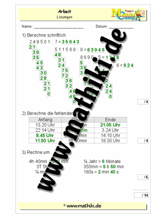 7. Klassenarbeit Mathe (Klasse 4) - ©2011-2019, www.mathiki.de