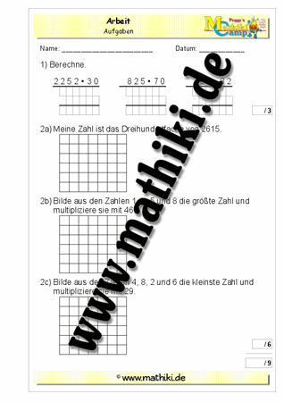 8. Klassenarbeit Mathe (Klasse 4) - ©2011-2019, www.mathiki.de