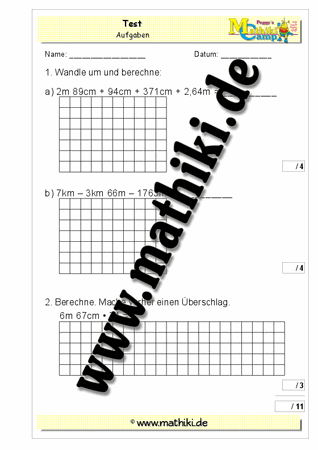 9. Klassenarbeit Mathe (Klasse 4) - ©2011-2019, www.mathiki.de
